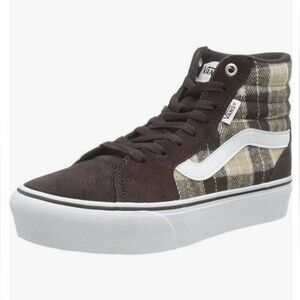 VGUC- Vans ‘Fillmore’ Platform Plaid/Houndstooth High Top Sneaker w/WHITE Laces